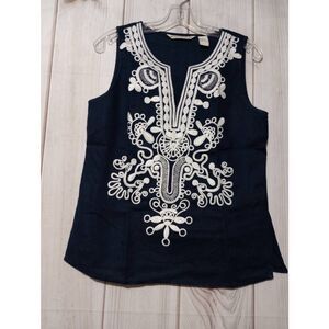 David Brooks Shirt Ladies Medium Navy Linen Sleeveless‎